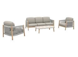 Set DERIVEUR châssis aluminium époxy Chêne, Coussins déhoussables Beige. Fauteuil : 83,5x86x64 cm, C