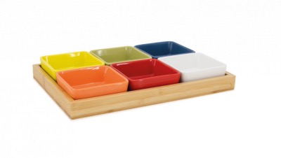 6 Bols avec un plateau en bois de bambou Remember