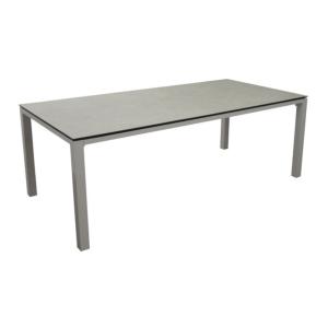 Table STONEO 210x100 châssis aluminium époxy TAUPE plateau HPL Trespa BASALT, pieds réglables
