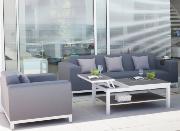 TABLE BASSE Belle Ile 120x80x40cm ALU COLORIS CAFE, PLATEAU HPL TRESPA CEDAR OCEO