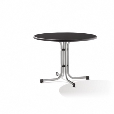 Table pliante ronde, Ø100 cm pied acier gris clair et plateau Mécalit pro couleur marbré gris anthra