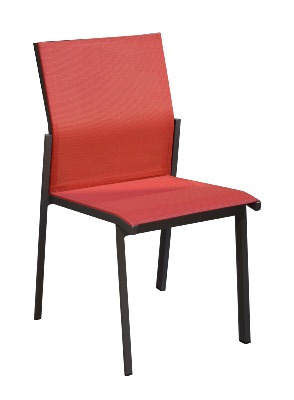 Chaise DELIA, chassis aluminium epoxy Graphite toile rouge empilable 