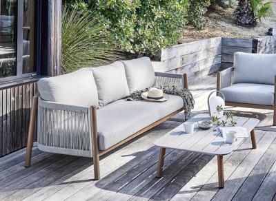 Set DERIVEUR châssis aluminium époxy Chêne, Coussins déhoussables Beige. Fauteuil : 83,5x86x64 cm, C
