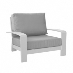 Fauteuil CORDOUAN L107X81,5X97,5cm châssis aluminium epoxy blanc coussin sunbrella Oceo