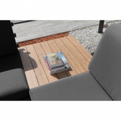 Salon d'angle  STATEN châssis alu epoxy Noir et imitation bois , coussins polyester Noir PROLOISIRS