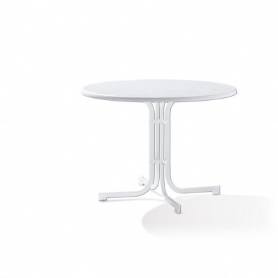 Table pliante ronde, Ø100 cm pied acier blanc et plateau Mécalit pro couleur marbré blanc 