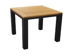 Table TORINO 100x100x74cm, chassis aluminium epoxy GRAPHITE, plateau TECK 3cm, 4 personnes. Océo