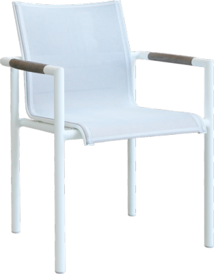 FAUTEUIL EMPILABLE  BASTINGAGE Châssis aluminium blanc insert duratek toile ateja blanc Les Jardins