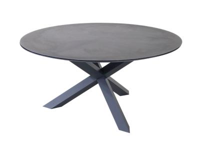 Table ROTONDA Ø120x74 cm. Châssis aluminium époxy type Ferrone 6/6cm Graphite. Verre trempé 5mm 3D P