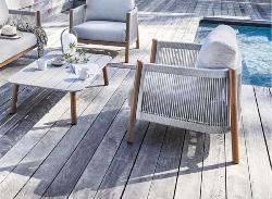 Set DERIVEUR châssis aluminium époxy Chêne, Coussins déhoussables Beige. Fauteuil : 83,5x86x64 cm, C