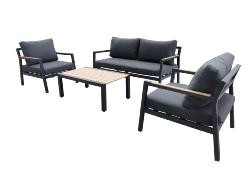 Set GAMES Graphite/Chêne châssis aluminium époxy. Coussins polyester déhoussables. Canapé : 157,5x70