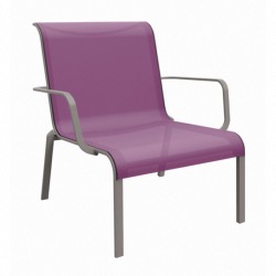 FAUTEUIL LOUNGE CAURO en aluminium coloris TAUPE et toile coloris LILAS 