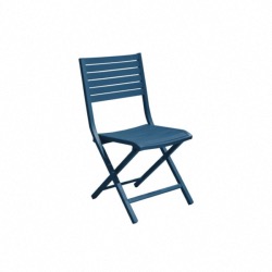 Chaise pliante LUCCA châssis alu epoxy BLEU NUIT pliante à lattes dimensions 87x46x53 cm