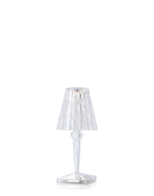 Lampe BATTERY cristal,POLYMETHACRYLATE transparent H : 26cm base 12x12cm Kartell