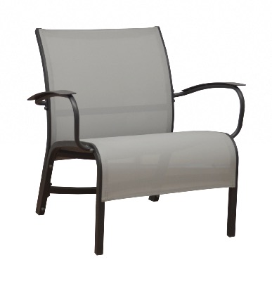 Fauteuil  lounge LINEA châssis alu epoxy Graphite toile polyester enduite perforée perle