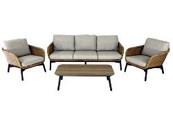 Set 4 pièces TORNADO Graphite, châssis aluminium époxy. Table : 115x60x35 cm - Canapé : 195x87x67 cm