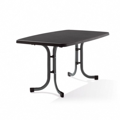 Table pliante 150x90 cm pied acier gris foncé plateau Mécalit pro couleur marbré ardoise anthracite