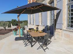 Parasol déporté 3X3 Orientable toile polyester GRIS, en aluminium Mat look bois, Proloisirs