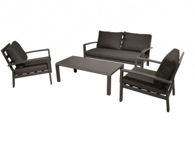 SET LOUNGE MATEO canapé 2 places et de 2 fauteuils, chassis en aluminium graphite, Proloisirs