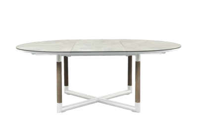 Table repas BASTINGAGE aluminium BLANC , duratek Plateau HPL beton ciré - 12 personnes Les Jardins