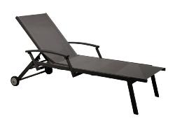Lit de soleil FLORENCE avec accoudoirs chassis Alu epoxy toile polyester Grise empilable PROLOISIRS
