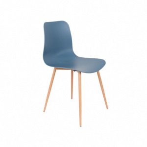 Chaise scandinave Leon polypro bleue pied en alu couleur bois