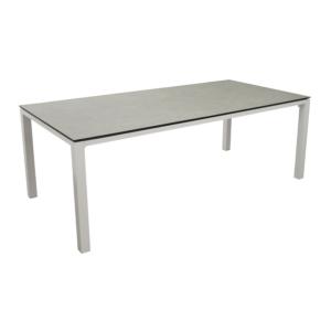 Table STONEO 210x100 châssis aluminium époxy BLANC plateau HPL Trespa BASALT, pieds réglables