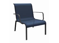 FAUTEUIL LOUNGE CAURO en aluminium coloris graphite et toile coloris Bleu