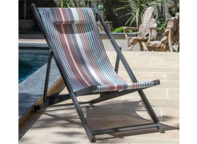 Chilienne LINEA Self, chassis aluminium epoxy B/BLEU. TPEP rayé, pliante et réglable en 4 positions.