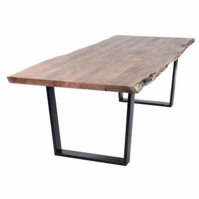 Table KAZ 200 en bois d’acacia avec bord tronc et pieds en métal noir - CASTLE LINE