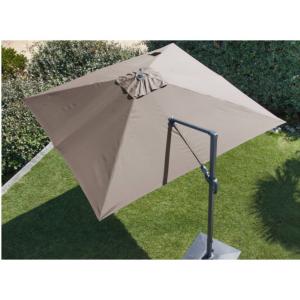 Parasol deporte Papillon orientable 3X3 Toile polyester 210GR taupe mât aluminium gris