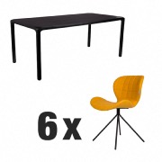 Table STORM Noire 180x90 + 6 chaises OMG LL Yellow