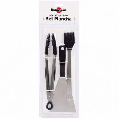 Set plancha comprenant : 1 pince, 1 spatule inox et 1 pinceau - Krampouz 