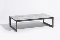 Table basse BASTINGAGE XL, Aluminium GRIS , Duratek , plateau HPL BETON CIRE 60x110xh38 Les Jardins