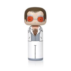 Poupée Kokeshi ELTON IN WHITE peinte à la main,en bois de hêtre H 14.5 cm 