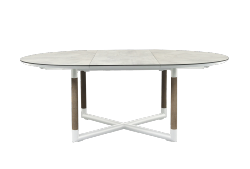 Table repas BASTINGAGE aluminium BLANC , duratek Plateau HPL beton ciré - 12 personnes Les Jardins
