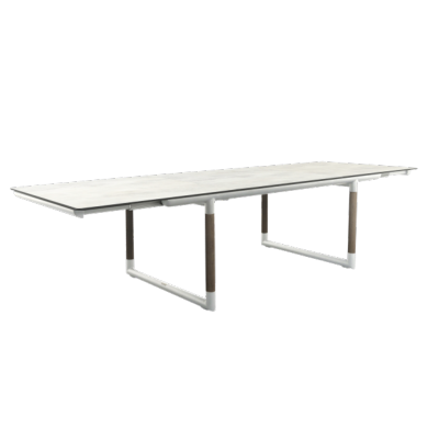 Table repas BASTINGAGE aluminium BLANC, duratek Plateau HPL beton ciré - 12 personnes Les Jardins