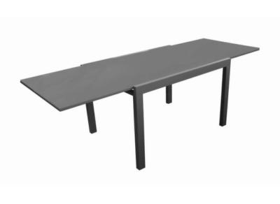 Table ELISE 140/240x90cm châssis aluminium epoxy GRAPHITE/GRIS plateau en VERRE trempé 5mm mat, RALL