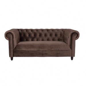 Canapé capitonné CHESTER vintage aspect velours coloris marron foncé - Dutchbone