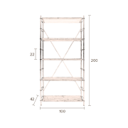 Etagère IRON structure en métal noir, 5 tablettes en bois laqué coloris naturel