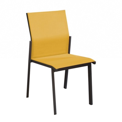 Chaise DELIA, chassis aluminium epoxy GRaphite toile MOUTARDE empilable 