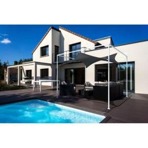 Easy Styl, Structure aluminium 4 pieds - 3,60 x 3,60 m - voile coloris ardoise
