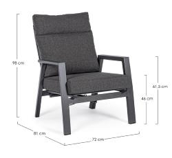 Fauteuil Inclinable KLEDI Anthracite, structure aluminium, dim : L72xP81xH98 Andrea Bizzotto