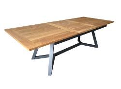 Table AGIRA 180/240x100x76cm, chassis aluminium epoxy GRAPHITE, plateau en TECK 3cm, Océo