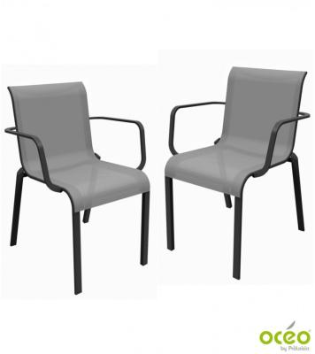 FAUTEUIL CAURO en aluminium coloris GRAPHITE et toile TPEP coloris PERLE Oceo