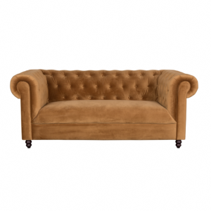 Canapé capitonné CHESTER vintage aspect velours coloris marron doré - Dutchbone