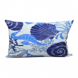 Coussin MOTIF COQUILLAGE BLEU  60X30, toile polyester 280 gr traité déperlant. Rembourrage FOAM WATE