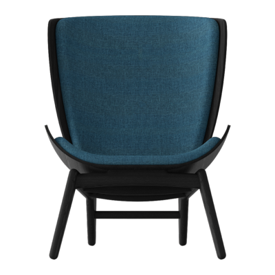 Fauteuil desing READER en bois chêne noir, dessus tissu polyester bleu petrole L78XH105XP91cm, Umage