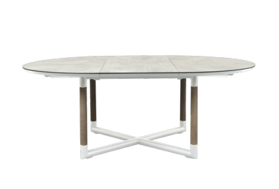 Table repas BASTINGAGE aluminium BLANC , duratek Plateau HPL beton ciré - 12 personnes Les Jardins