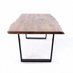 Table KAZ 240 en bois d’acacia avec bord tronc et pieds en métal noir - CASTLE LINE
